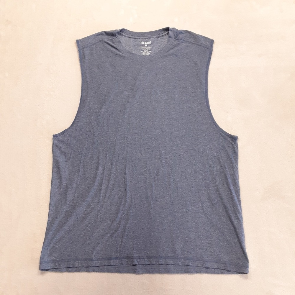 True Classic Mens Sleeveless Active Tee XL Blue Heather Performance Athletic